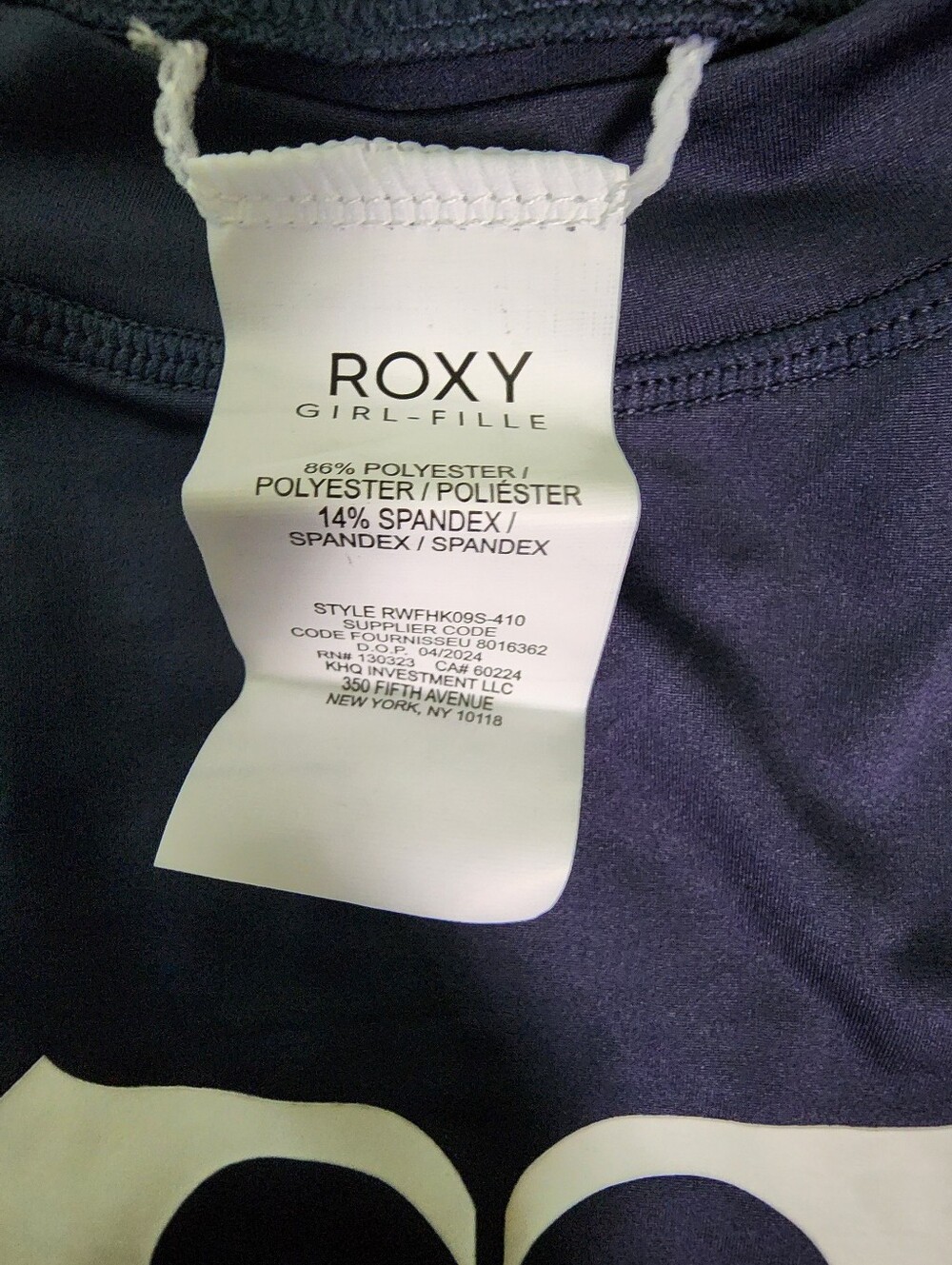 Roxy Navy Blue 3/4 Sleeve Logo Rash Guard Girls Kids Size M 8-10 NWT - Picture 8 of 8